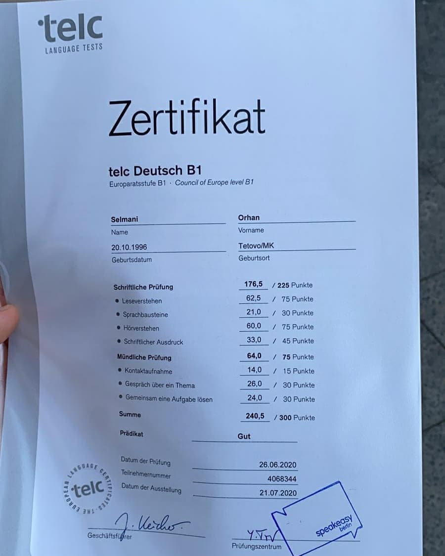 TELC B1-Zertifikat kaufen