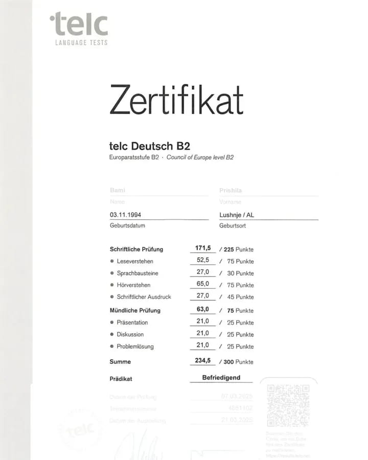 TELC B2-Zertifikat online in der Türkei erwerben